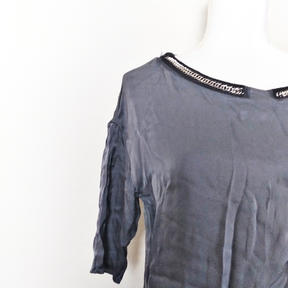 Milly Gray Silk Blend Chain Half Sleeve Blouse - Picture 5 of 8